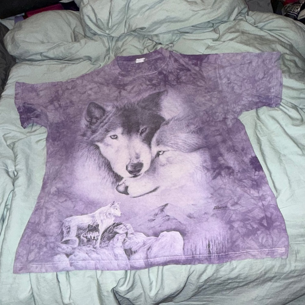 The Mountain Wolf T Shirt Purple Tie Dye Nature Wildlife Oversized